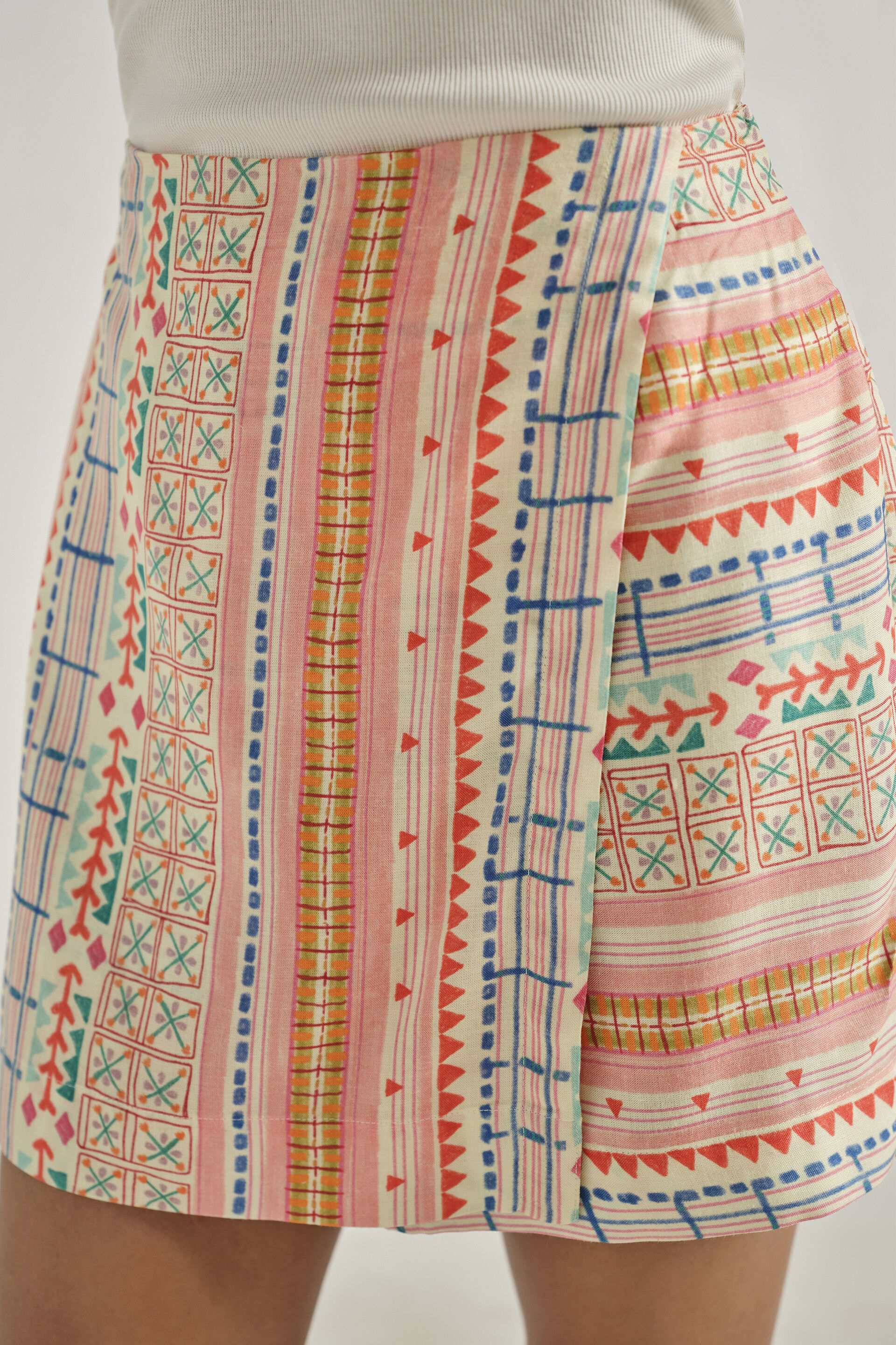 Printed Off-White Wrap Skort, Off White, image 4